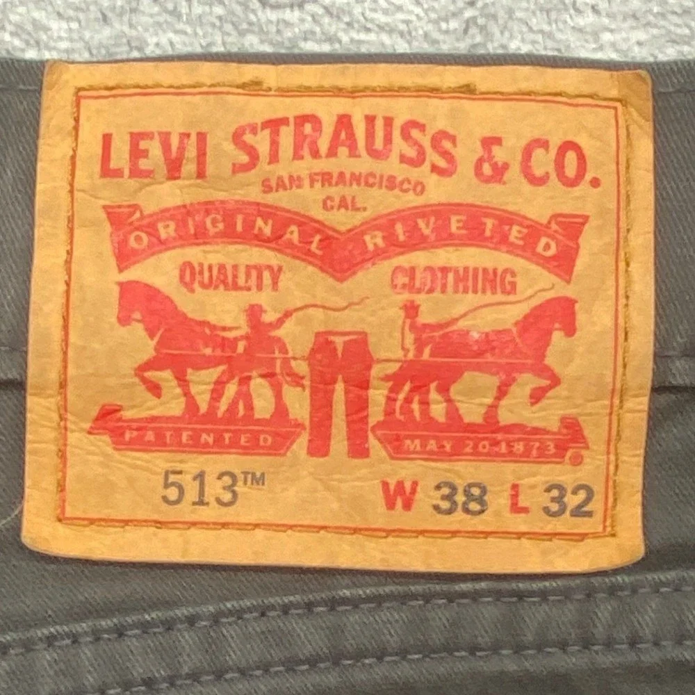 Levis 513 Slim Straight Pants Mens 38x32 Charcoal Gray Twill Chino 5 Pocket